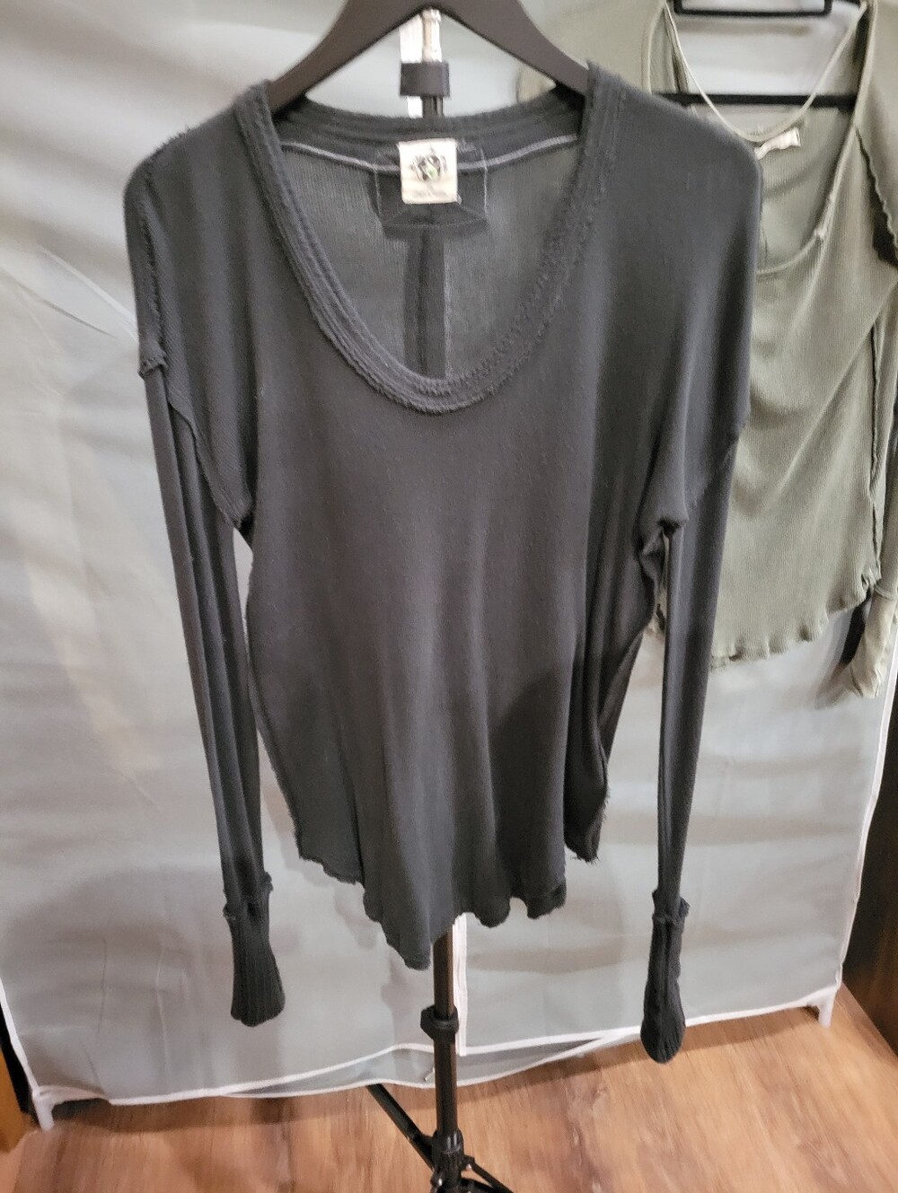 We The FREE Black Long-Sleeve Scoop Neck Thermal Top - Casual Layering